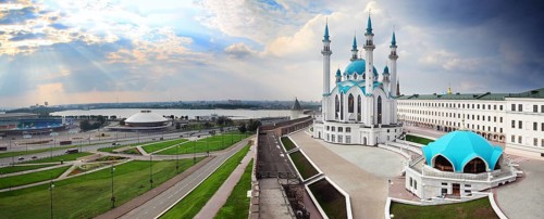 Panorama with kul sharif mosque in kazan kremlin russia