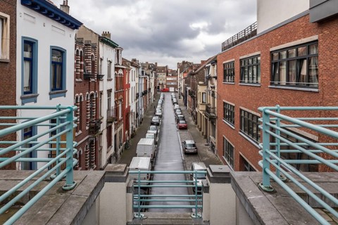 Schaerbeek, Belgium, 03 16 2018: architecture of a dead end residential street with traditional