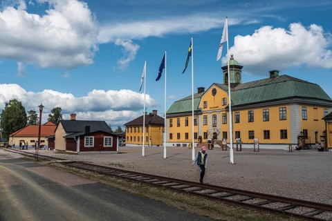 Falun, Dalarna, Sweden, 08 05 2019 View over the main building and the railwaytracks from the