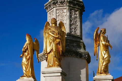 Zagreb sculpture of the Golden Angel in front of the cathedral