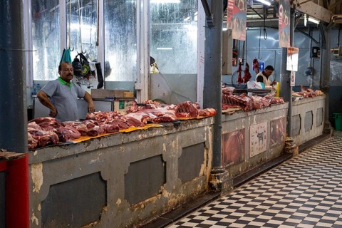 Market, meat hall, Port Louis, Indian Ocean, island, Mauritius, Africa
