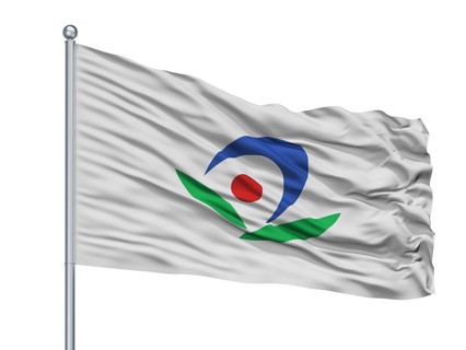 Akiruno City Flag On Flagpole, Country Japan, Tokyo Prefecture, Isolated On White Background