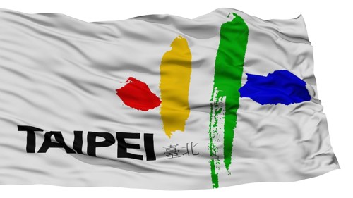 Isolated Taipei City Flag, Capital City of Republic of China, Waving on White Background, High