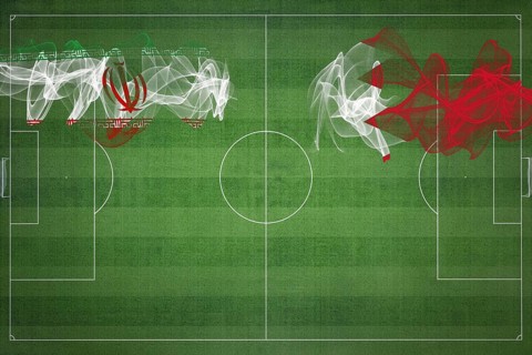 Iran vs Bahrain Soccer Match, national colors, national flags, soccer field, football game,