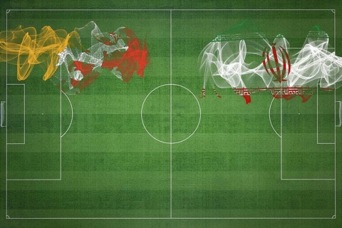 Bhutan vs Iran Soccer Match, national colors, national flags, soccer field, football game,