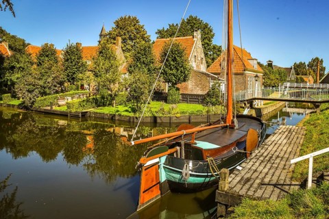 Enkhuizen, the Netherlands. September 2020. the old port with its traditional fishing boats in