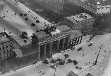Berlin in the 1930s. An aerial view of Brandenburger gate on december 15 1933. An 18th- century