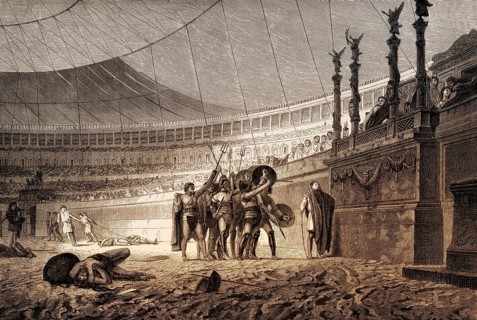 Gladiatorial Fights at the Colosseum, ancient Amphitheatre, Rome, Italy, Europe