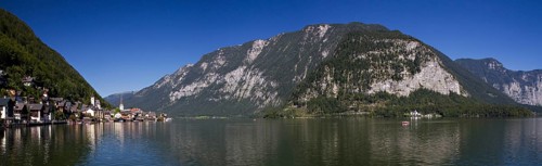 Panorama of Lake Hallstatt, Salzkammergut, Austria, Europe