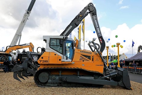 Hyvinkää, Finland. September 6, 2019. Liebherr 736 crawler tractor with blade and ripper displayed
