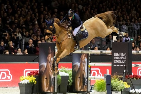 Denis Lynch of Ireland competes in the equestrian Audi Grand Prix at Jumping International