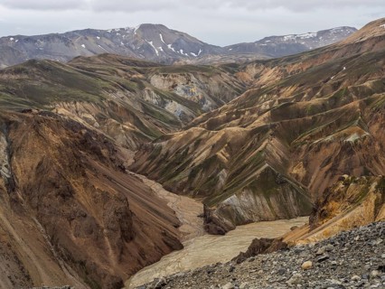 Rhyolite mountains, lava scree, Landmannalaugar, Fjallabak nature reserve, highlands, Iceland,