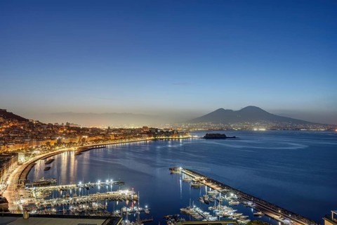 The Gulf of Naples with Mount Vesuvius in front of sunrise