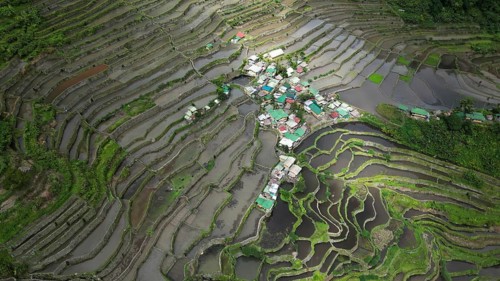 Aerial view of picturesque Batad Rice Terraces in Ifugao Province, Luzon Island, Philippines, Asia