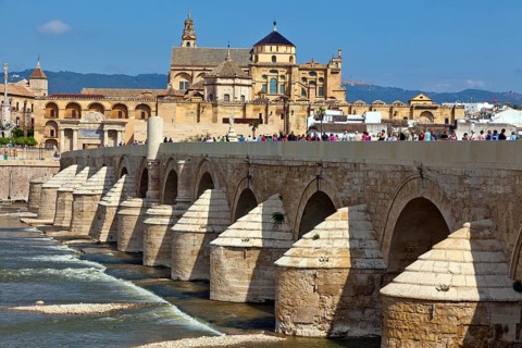 Spain, Andalusia. The Mezquita in Cordoba. Romanesque bridge and Mezquita Austria, Europe