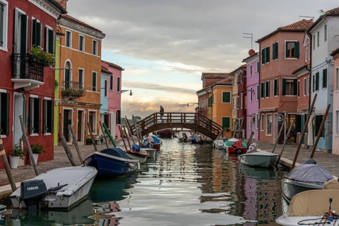 Colorful Houses at the Rio Pontinello on Burano Island, Venice, Italy, Europe