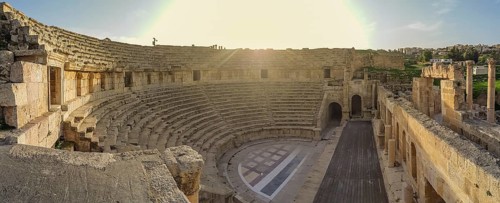 Northern Theatre in Jerash, Jordan during sunset