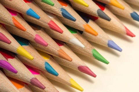 Abstract composition of a set wooden colour pencils