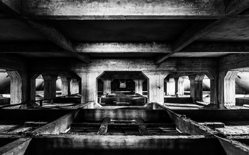 Belgium, 12 03 2018: Concrete symmetric structure of the hughe suspended ceiling of the Saint