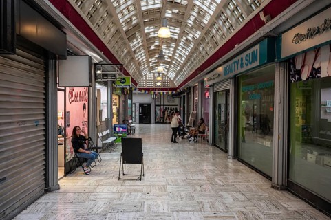 Brussels Old Town, Belgium, 10 28 2022, Art deco interior design with nail shops of the central
