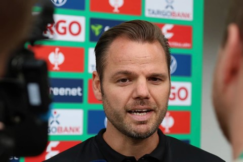 Mario Klotz (Head Coach FC 08 Villingen) at press conference, PK after the match for the DFB Cup