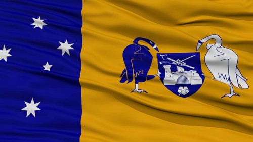 Closeup Canberra City Flag, Capital City of Australia, Waving in the Wind