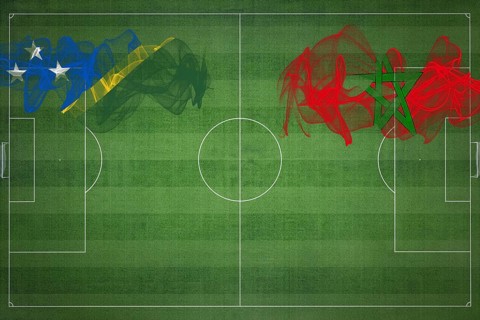 Solomon Islands vs Morocco Soccer Match, national colors, national flags, soccer field, football
