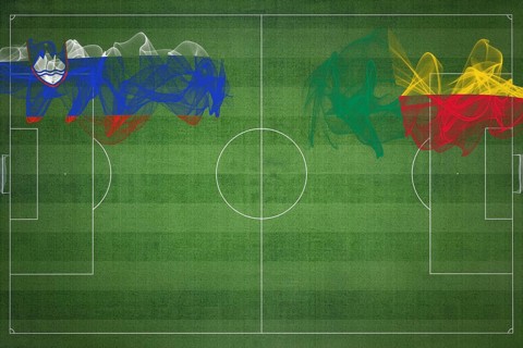 Slovenia vs Benin Soccer Match, national colors, national flags, soccer field, football game,