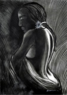 Nude woman charcoal drawing on paper, mumbai, maharashtra, india, asia