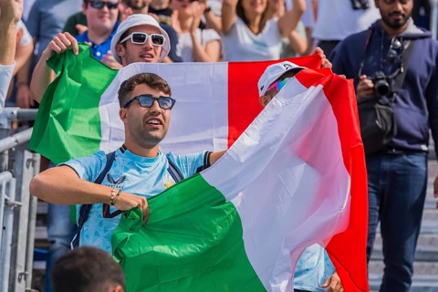 Jul 28, 2024-Paris, FRA, Fans show their support for their favorite players, showing national pride