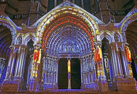 Portals, Chartres Cathedral, light show, Chartres en Lumieres, France, Europe