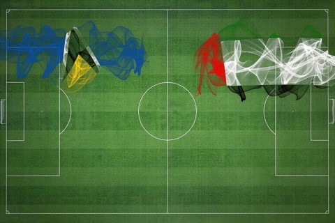 Saint Lucia vs United Arab Emirates Soccer Match, national colors, national flags, soccer field,