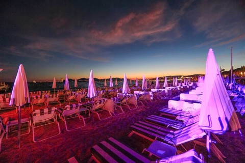 Carlton Beach Club of the Carlton Hotel on the Croisette at sunset, Cannes, Alpes-Maritimes