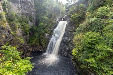 Falls of Foyers, waterfall at high water level, Foyers, Inverness, Highlands, Scotland, Great