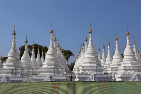 Large stupa forest of the Sandamuni Paya pagoda in Mandalay, Myanmar (Burma)