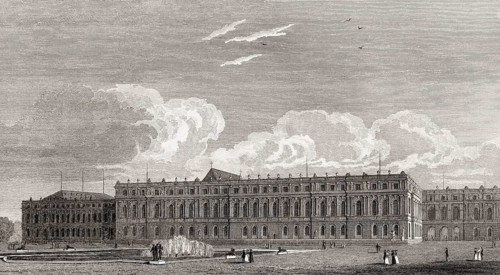 The Palace of Versailles, near Paris, antique steel engraved print, 1831