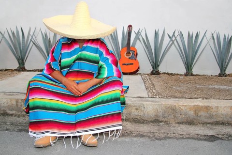 Mexican lazy man sit serape agave guitar nap siesta typical topic