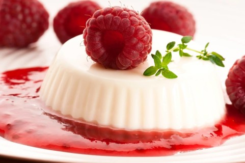 Vanilla panna cotta with berry sauce, lodz, poland