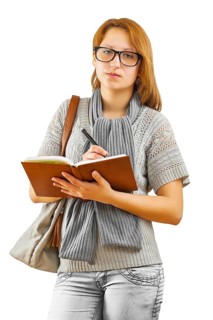 Hipster girl writing with ballpoint pen
