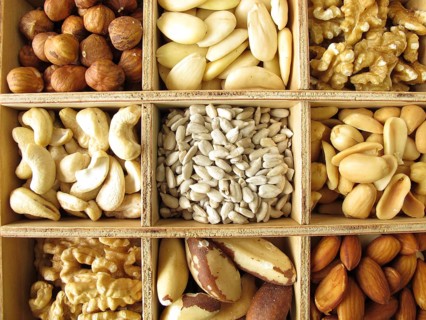 Nuts in a wooden box