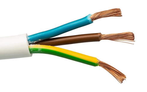Exposed cables and wires. Studio shot white isolated