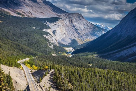 Scenic magnificent canyon on a sunny autumn day. Canyoning excellent highway passes. Canadian