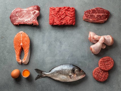 Carnivore or keto diet concept. Raw ingredients for zero carb or low carb diet - meat, poultry,