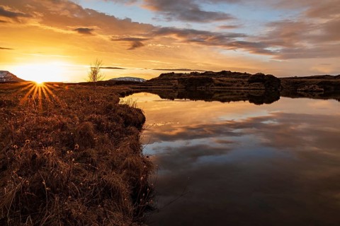Myvatn lake at sunrise in winter, Iceland, Europe