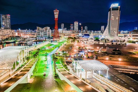 Night view of Kobe Meriken Park. Shooting Location: Kobe city, Hyogo Pref