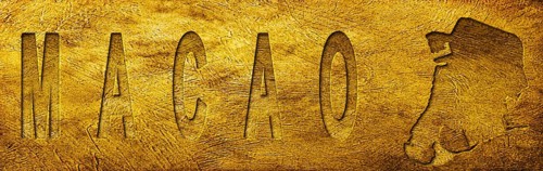 Macao Map and Text on Grunge Gold Texture