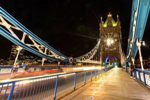 Tower Bridge in London, UK, United Kingdom. Europe. Long exposure and night shot