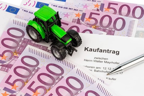 The purchase contract for a new tractor. With euro money and biros