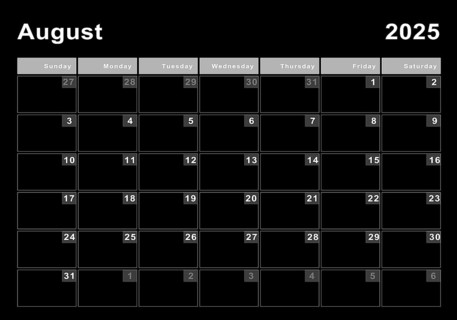 August 2025 calendar, week start Sunday, modern design