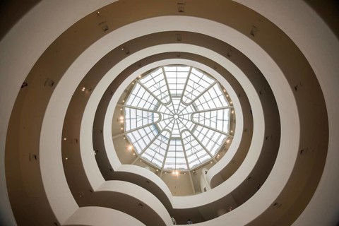 NEW YORK, USA, AUGUST 21, 2022, Atrium and stairs at famous Guggenheim museum in New York, USA,